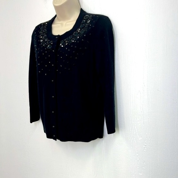 Kate spade - Kati Black Beaded Wool And Cashmere Button Up Cardigan Small - Picture 6 of 11